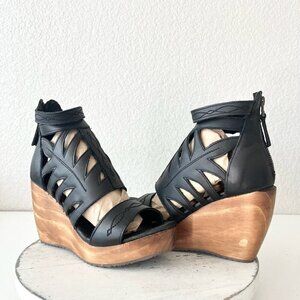 NEW Lane Boots BECCA Womens Black Wedges 8.5 Western Sandals Cowgirl Leather